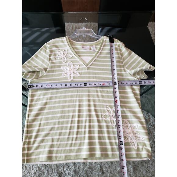 Alfred Dunner Top Women's Size X-Large Mint Green Cotton Sort Sleeves V-Neck - Picture 12 of 12